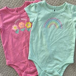 Onesie set girls summer floral rainbow - Pink and Green